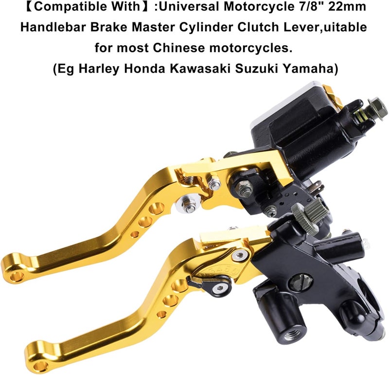 MRELC Universal Motorcycle 7/8" 22mm Handlebar Brake Master Cylinder Clutch Lever CNC Left & Right Set Compatible with Harley Honda Kawasaki Suzuki Yamaha（ Piston Diameter 12.7mm (Gold) - Image 5